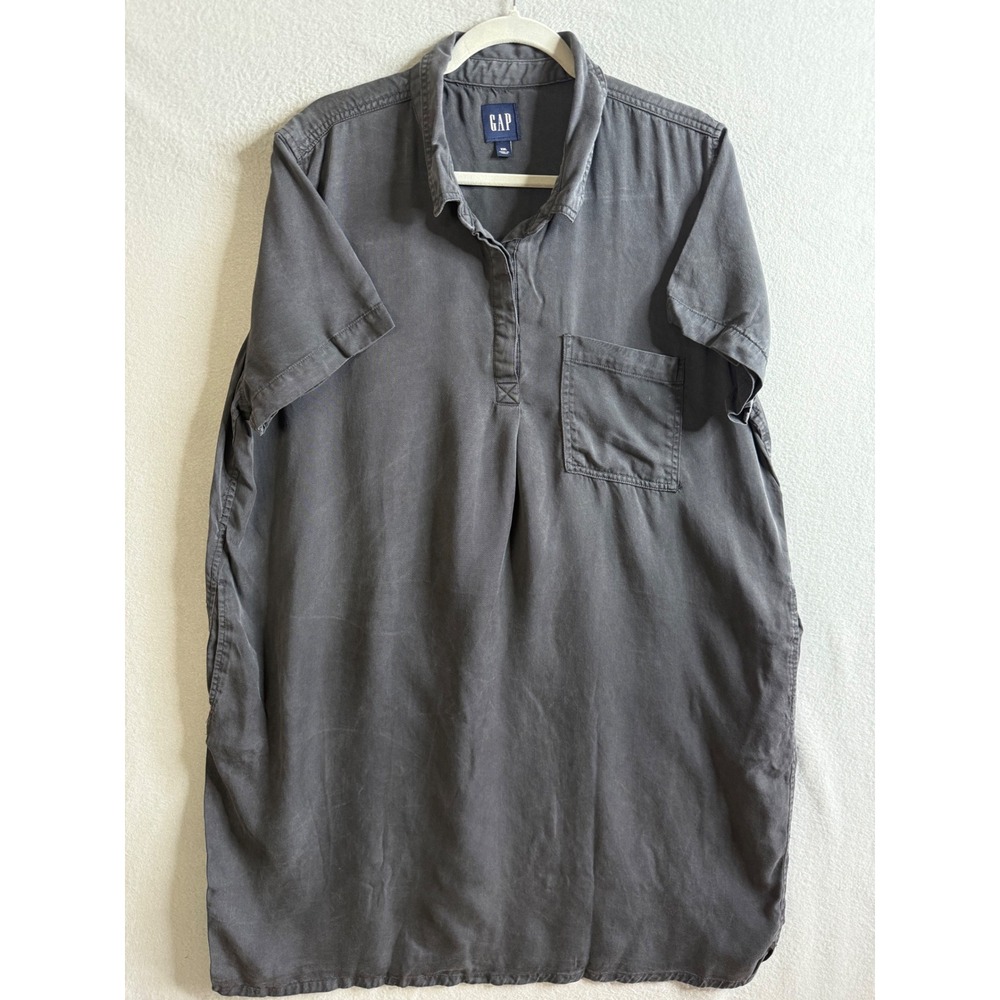 GAP Dress Women's XXL Tunic Dress Short Sleeve Collared Gray Casual‎